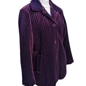 Vintage Velour Plush Quilted Purple Pea Coat Jacket Korea Lined S-M